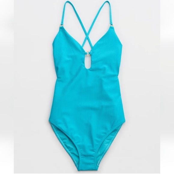 NWT Aerie Shine Rib Keyhole Full Coverage One Piece Swimsuit - Picture 3 of 5